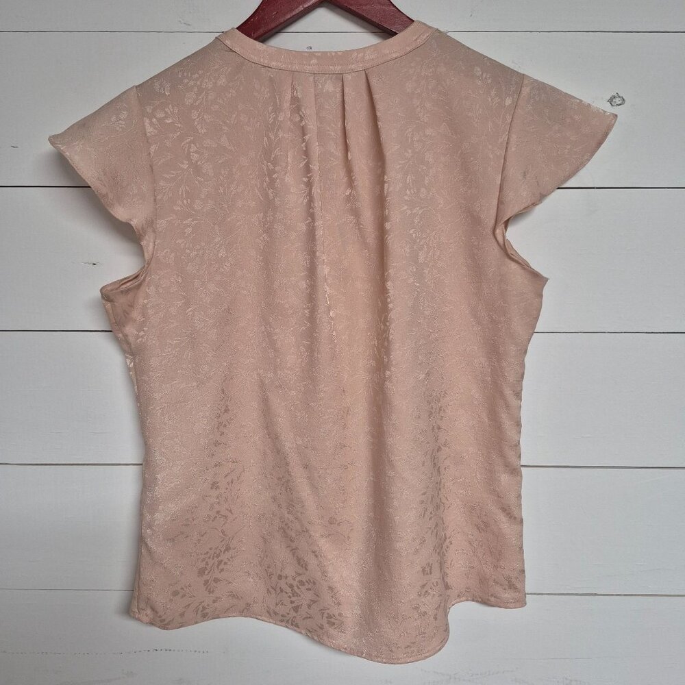 Calvin Klein Womens Blush Pink Floral Jacquard Flutter Sleeve Blouse Size PS - Picture 5 of 7